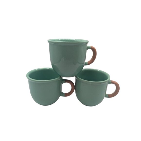FUO31 by Furio Set Of 3 Handmade Ceramic Teal Mugs With Terracotta Handles - Picture 11 of 14